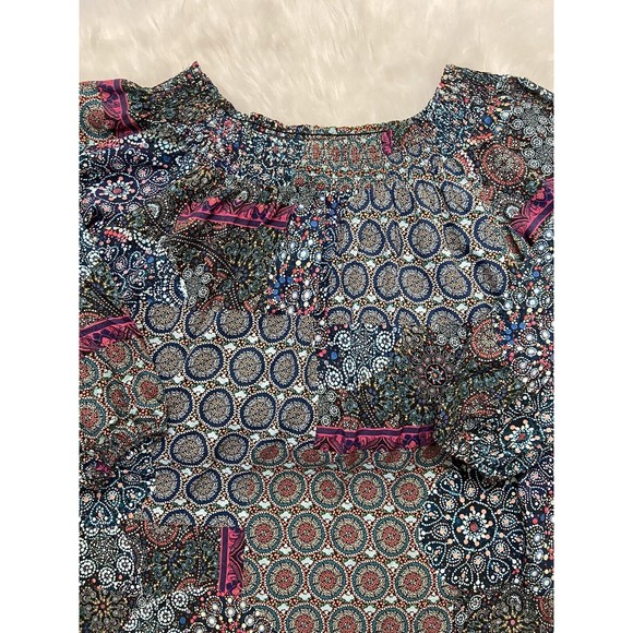 Desigual Size Small Smocked Viscose Multicolor Print 3/4 Sleeve Top - Picture 2 of 3